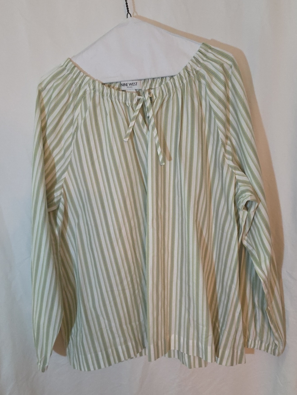 Nine West Green & White Striped Peasant Top